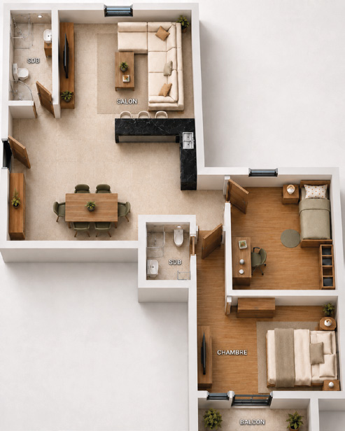 Plan appartement 2 chambres, variante